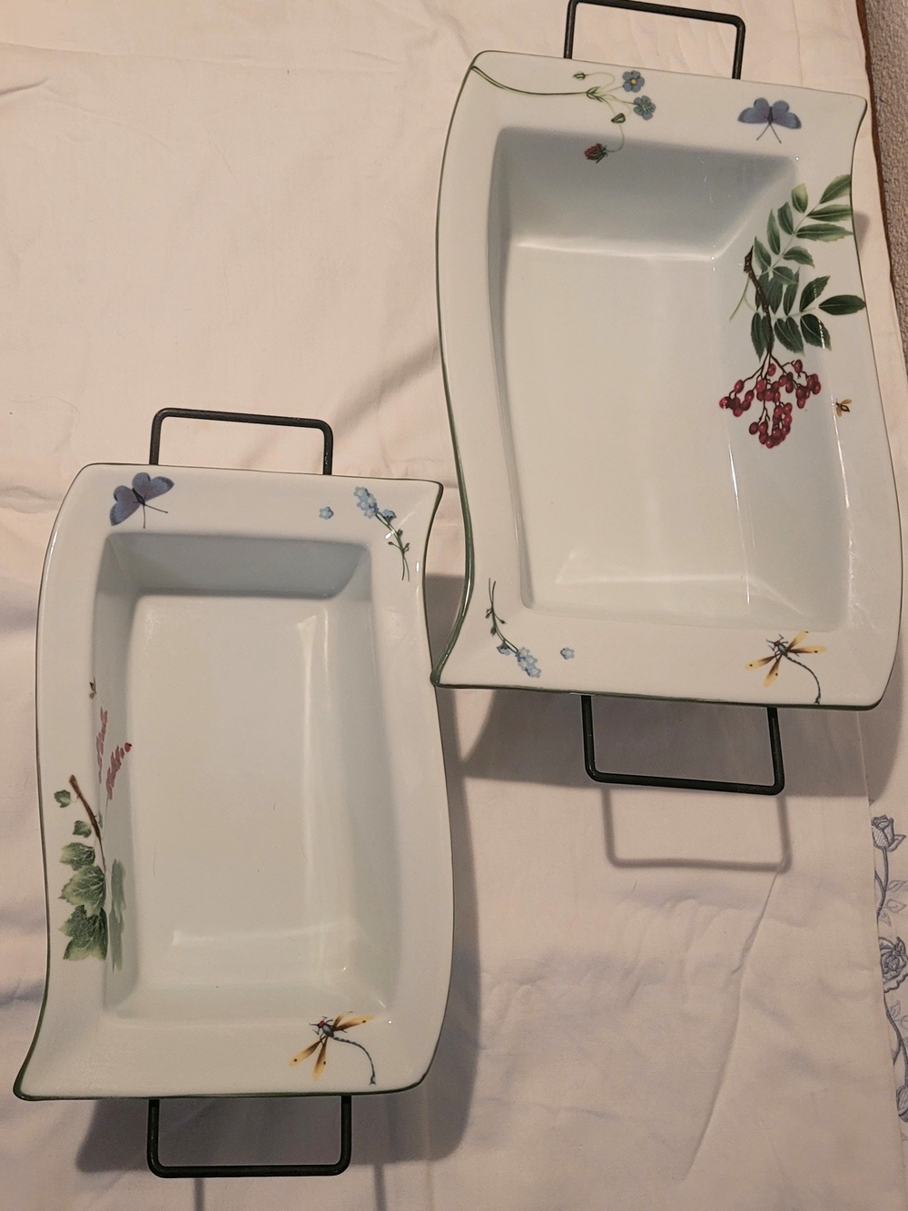 Temptations White Ceramic Rectangular Baking Dishes with Floral Motif